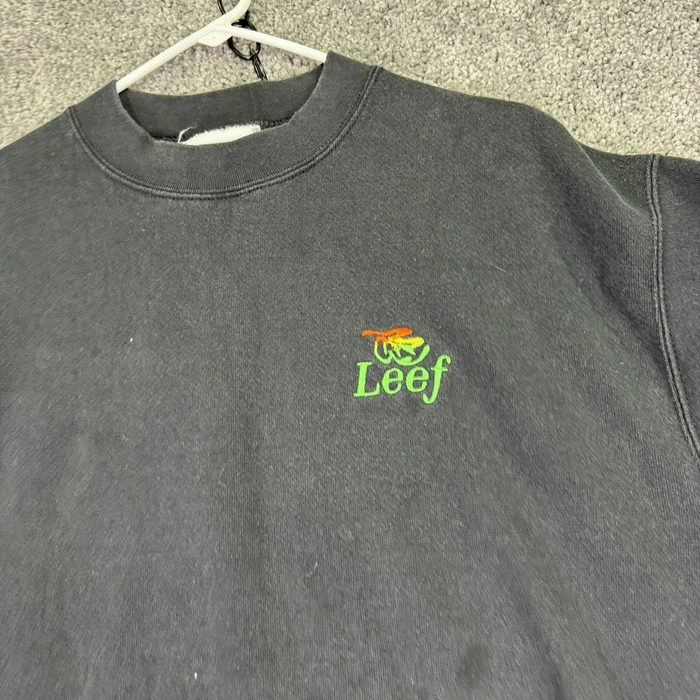 Lee Sweatshirt Mens Large Gray Heavyweight Fleece Pullover Leef Logo Crew Neck